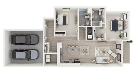 Floor plan for 2 beds, 2 baths, 1423 sqft